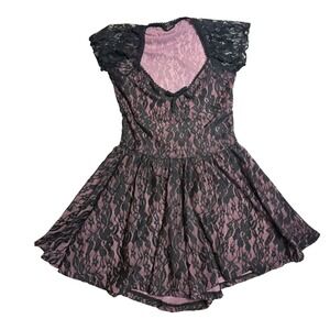 Urban Outfitters Milly‎ Playsuit Lace Cap Sleeve Mini Dress XS Sheer Grunge Goth